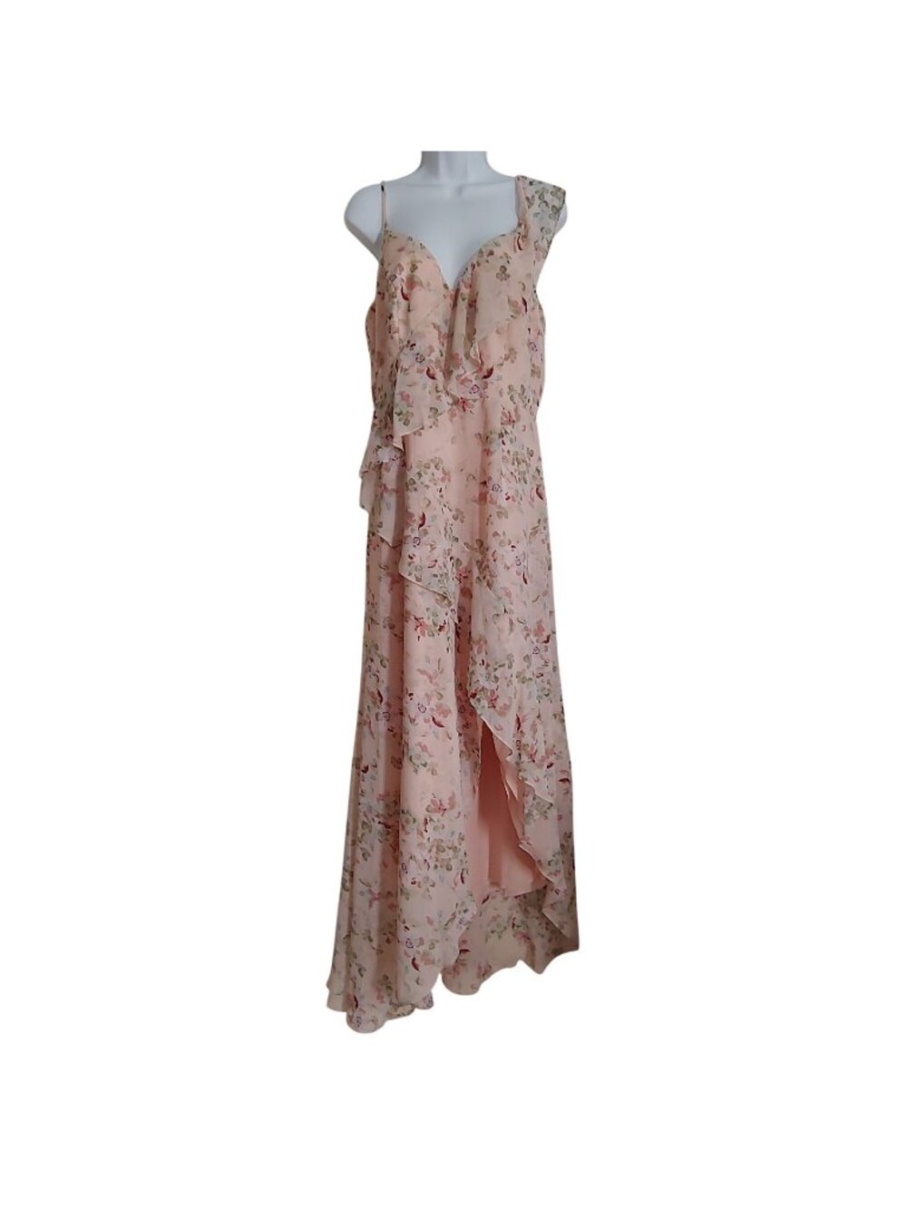 White By Vera Wang Ruffle Floral Wedding Guest Floral Flowy Dress 12 Blush